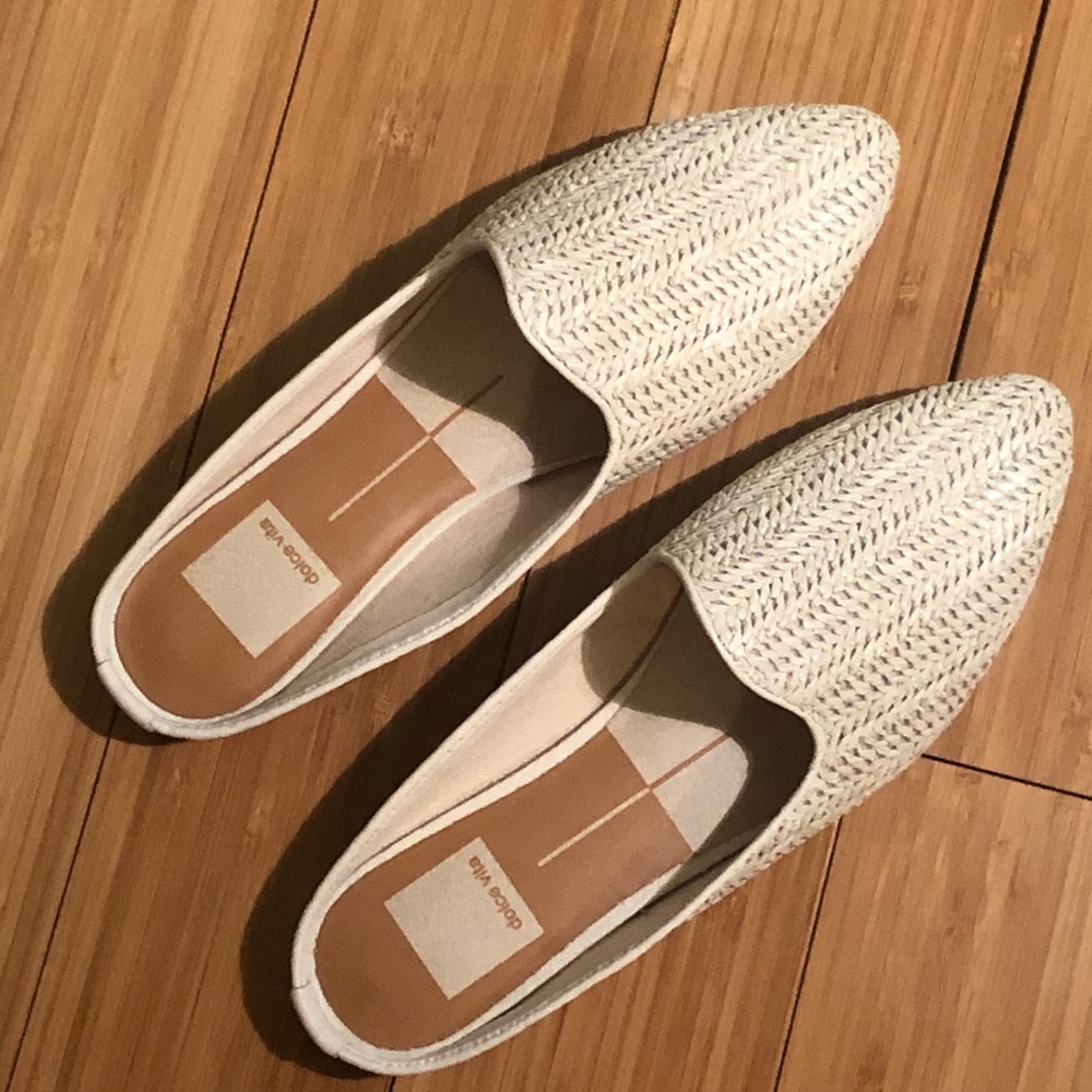 Woven white mules